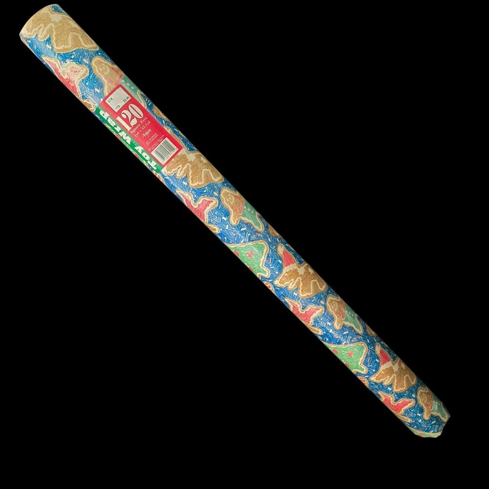 VTG Artaire Toy Wrap Christmas Wrapping Paper Gingerbread Crayon Scribbles USA